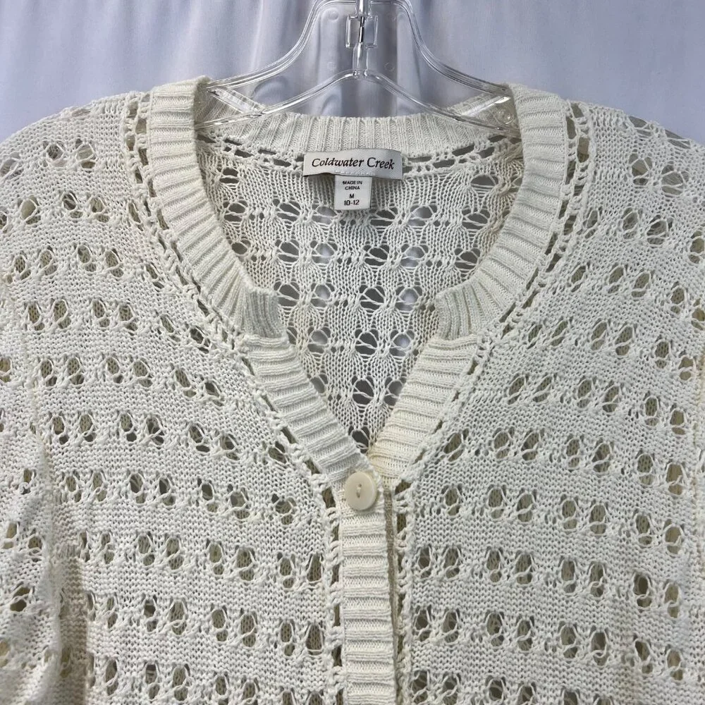 Coldwater Creek Button Down Open Knit Cardigan Cream Women’s Size Medium Long Sl